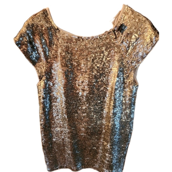 Alice + Olivia Tops - alice + olivia DRESS in Stunning Sequin Gold Dress Mini Short Sleeves Size M